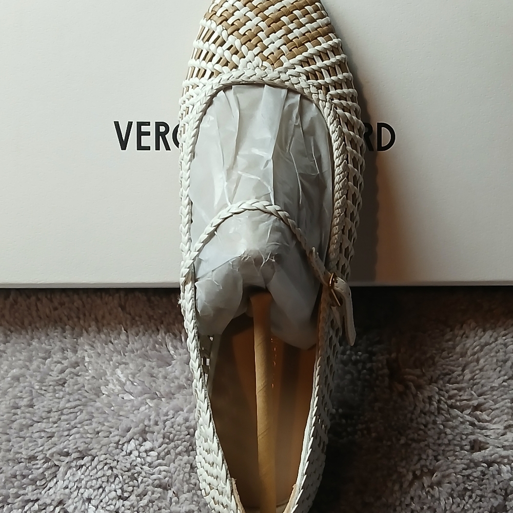 "New Never Worn" Veronica Beard Cream Woven Ballet Flat With Shoe Bag - Picture 2 of 12